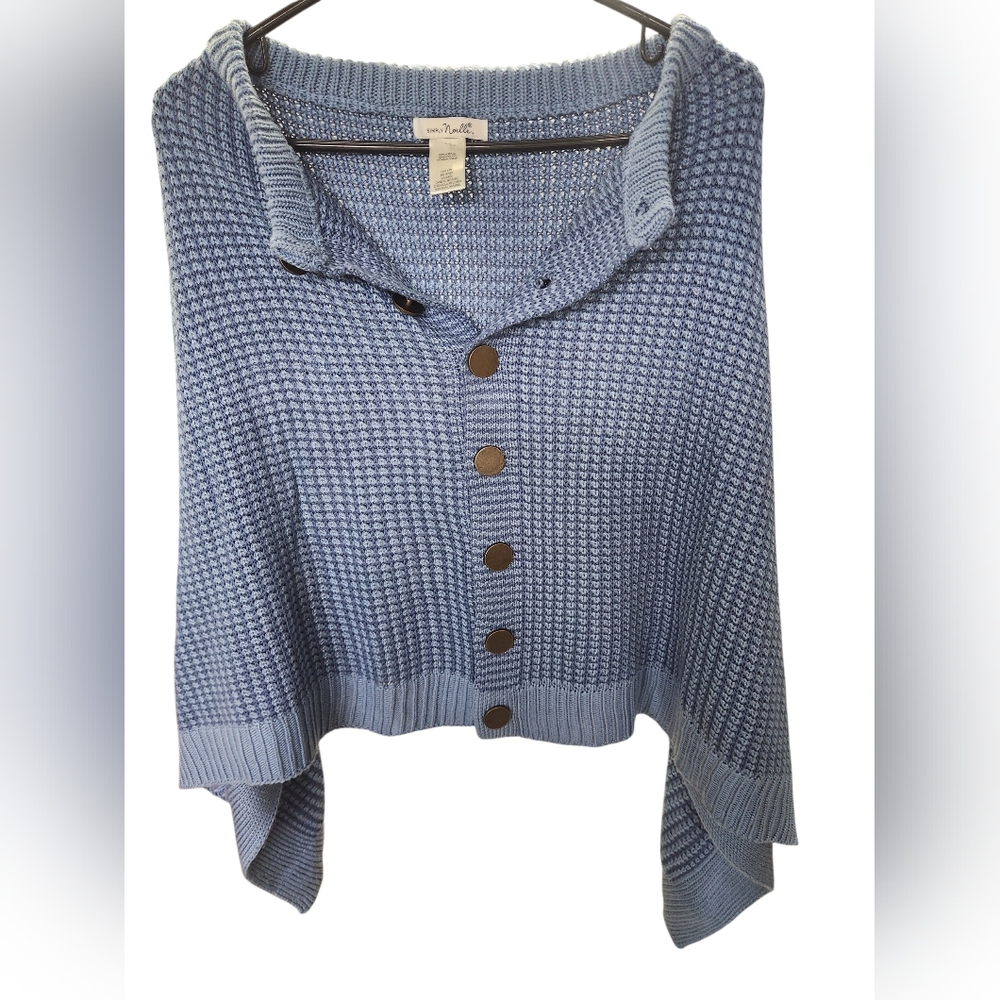 Simply Noelle Light Blue Waffle Knit Button-Front Poncho